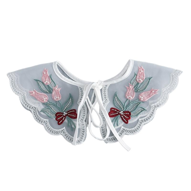 Embroidered False Collar for Women Teens Girls Elegant Detachable Faux Collar Blouse Collar Fashion Clothing Accessories