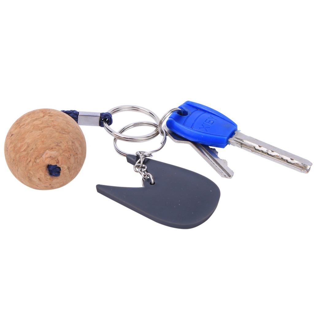 2Pcs Floating Cork Keyring Wooden Ball Key Ring Float Sailing Boat Canoe Water Sport Accessories Black Rope