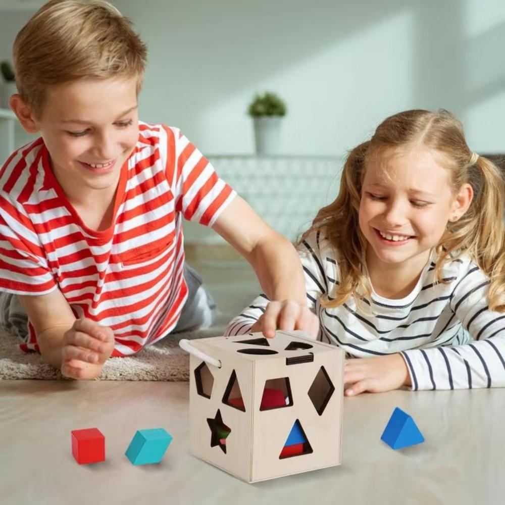 13 Hole Montessori Shape Sorter Square Box Building Blocks Montessori Shape Matching Toys  Baby