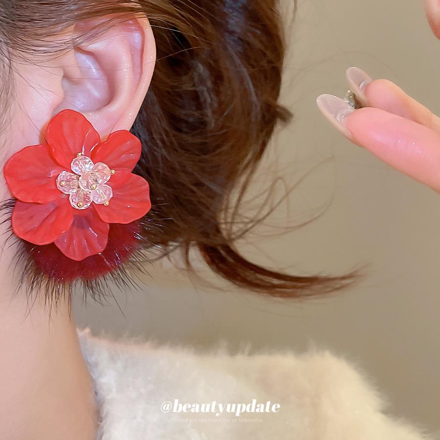 Silbernadel Pompon Acrylglas Blume Ohrstecker - Retro, Übertrieben, Einzigartiger High-End-Look Ohrringe