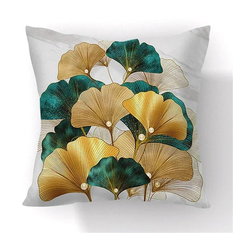 45x45cm Ginkgo Leaf Polyester Cushion Cover Black Gold  Lumbar Pillow  Living Room Chair Sofa Home Decor Gift