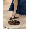Soft Leather~ French Round Head Cover Toe Cool Slippers Women's Summer Outer Wear Temperament with Skirt Thick Sole with Two Sandals