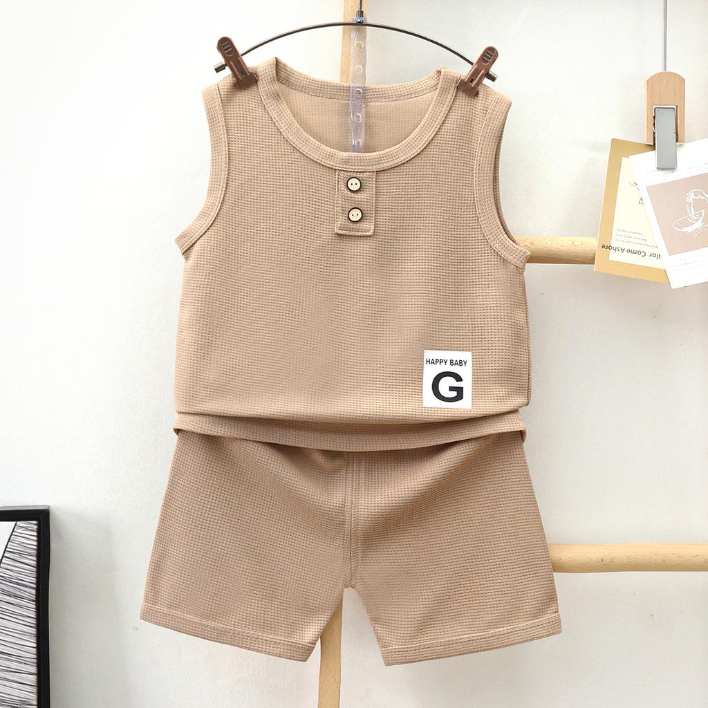 Boys' Waffle Vest and Shorts Set - Lightweight Spring and Summer Trend