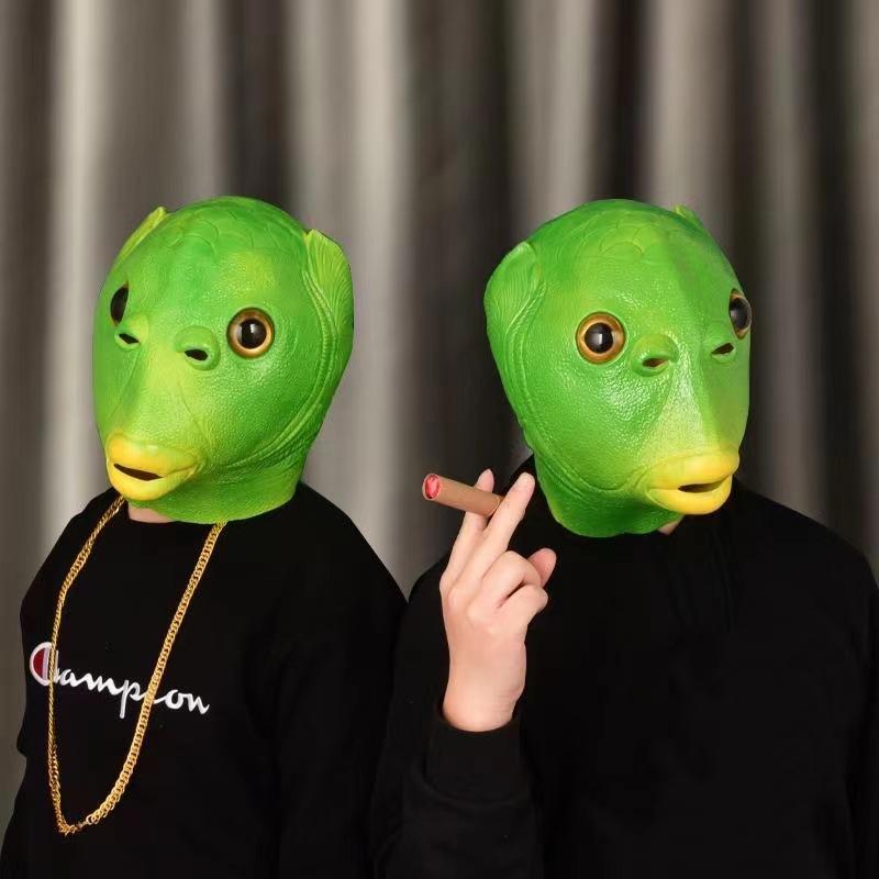 Green Fish Monster Headgear: Hilarious Full Face Prank Mask Inspired by Sand Sculpture Internet Celebrity