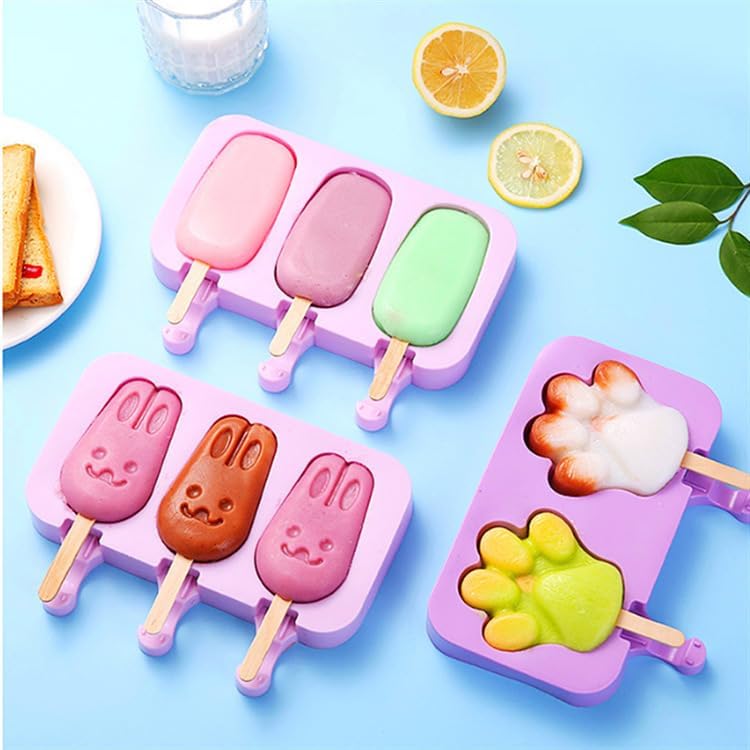 Cat Palm Mold Creative Cartoon Ice Cream Silicone Ice Cream Mold Cute Homemade Food Grade DIY Baking with Lid Easy Release Tray