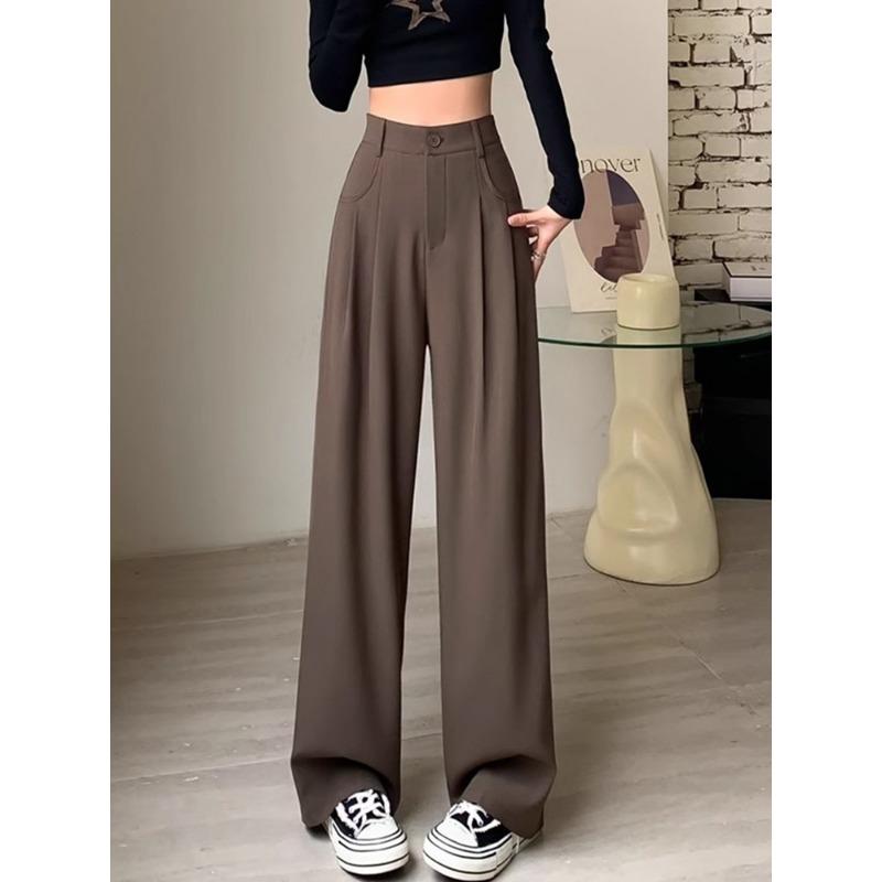 Coffee Wide-leg Pants for Women's In Autumn and Winter New High-waist Drooping Slimming Floor Suit Pants Pear-shaped Body Straight-leg Casual Pants