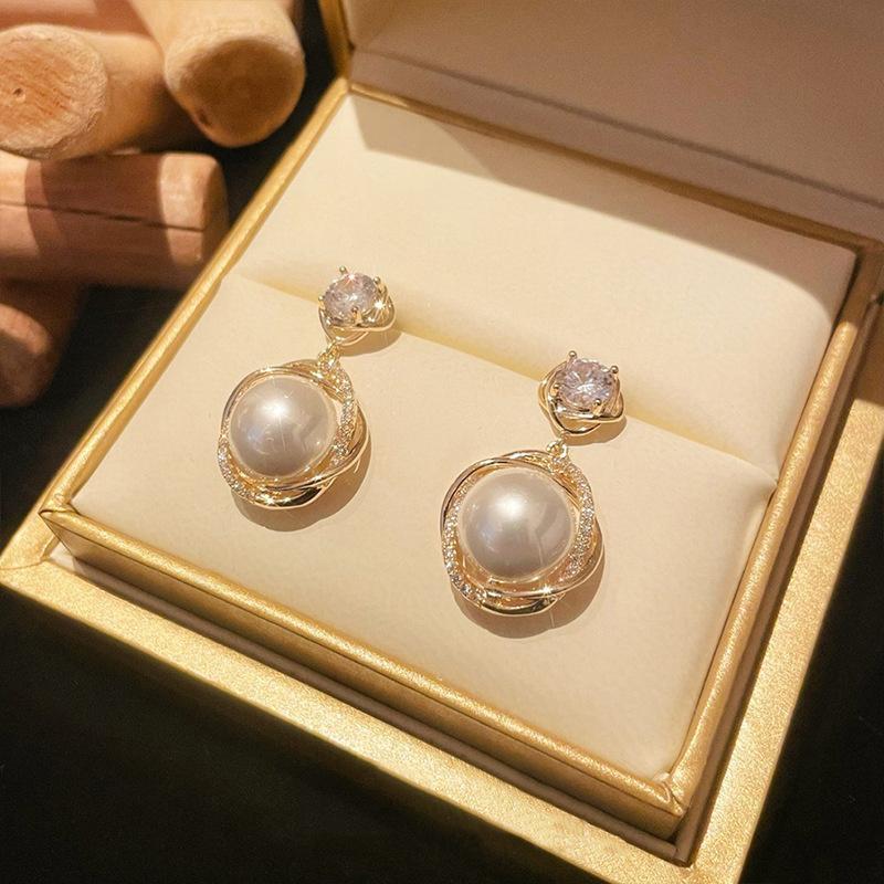 New Fashion Korean Imitation Pearl Drop Earrings For Women Bohemian White Round Zircon Wedding Earrings Jewelry Gifts