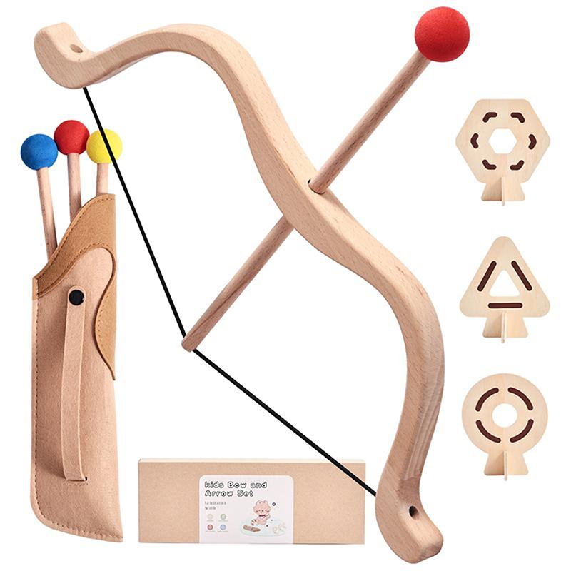Wooden Baby Bow Arrow Toy Set Children Montessori Outdoor Toys Exercise Hands Ability For Children Archery Toys Gifts Set