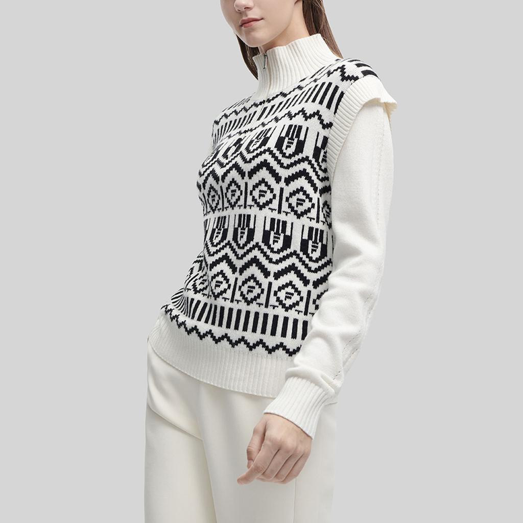 FILA Emerald Patchwork Printed Casual Long Sleeve Knit Top Women tops Ice-Cream-White F11W344404F-IV