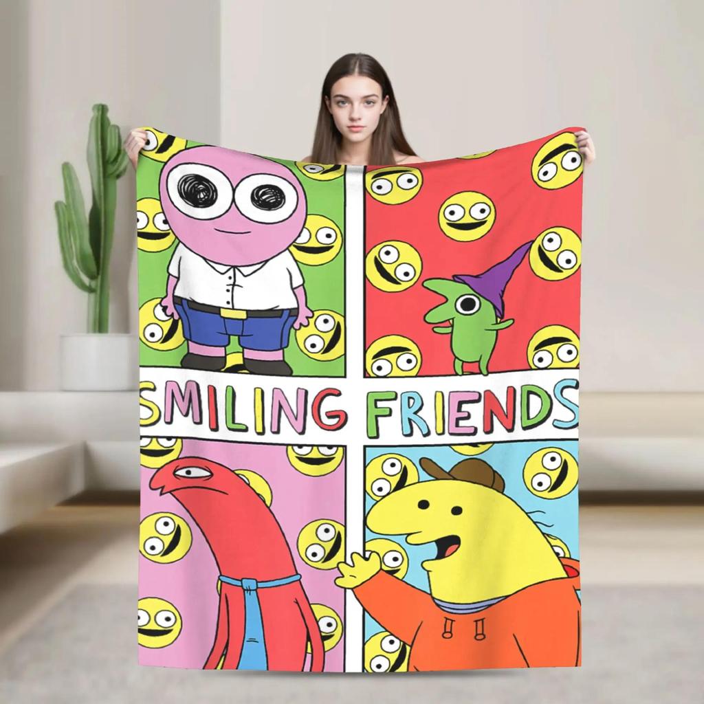Super Soft Flannel Throw Blanket with Airplane and Smiling Friends Pop Art Design for Kids Boys Girls Perfect for Travel Bedspr