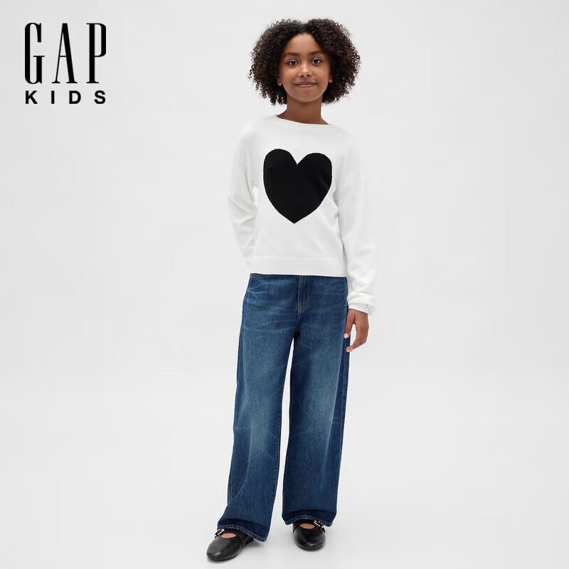 GAP Girls 2025 Winter Colorblock Heart Knit Sweater M