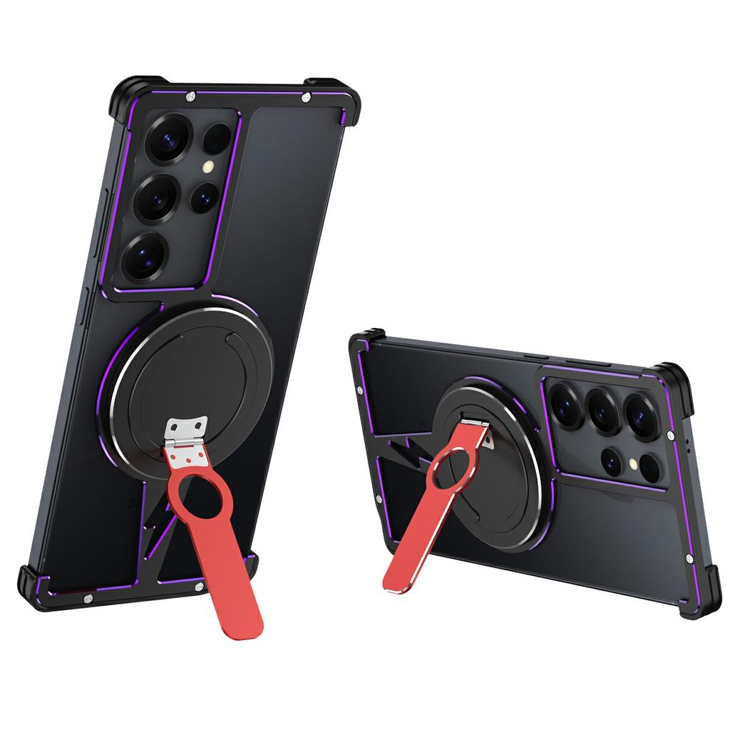 For Samsung Galaxy S25 Ultra Magnetic Case Aluminium Alloy Frameless Phone Cover with Kickstand