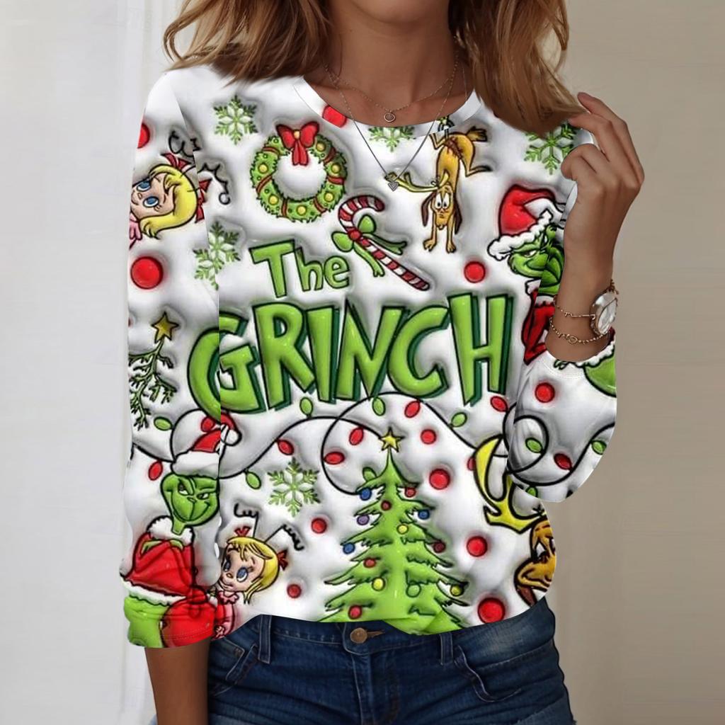 Damenmode, lässig, langärmelig, bedruckt, Rundhalsausschnitt, Pullover, Top, Bluse