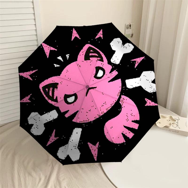 

1PC Cat Skull Umbrella-8-Rib Reinforced Portable Folding Travel Suitable for All Seasons Outdoor Daily Use-H0364