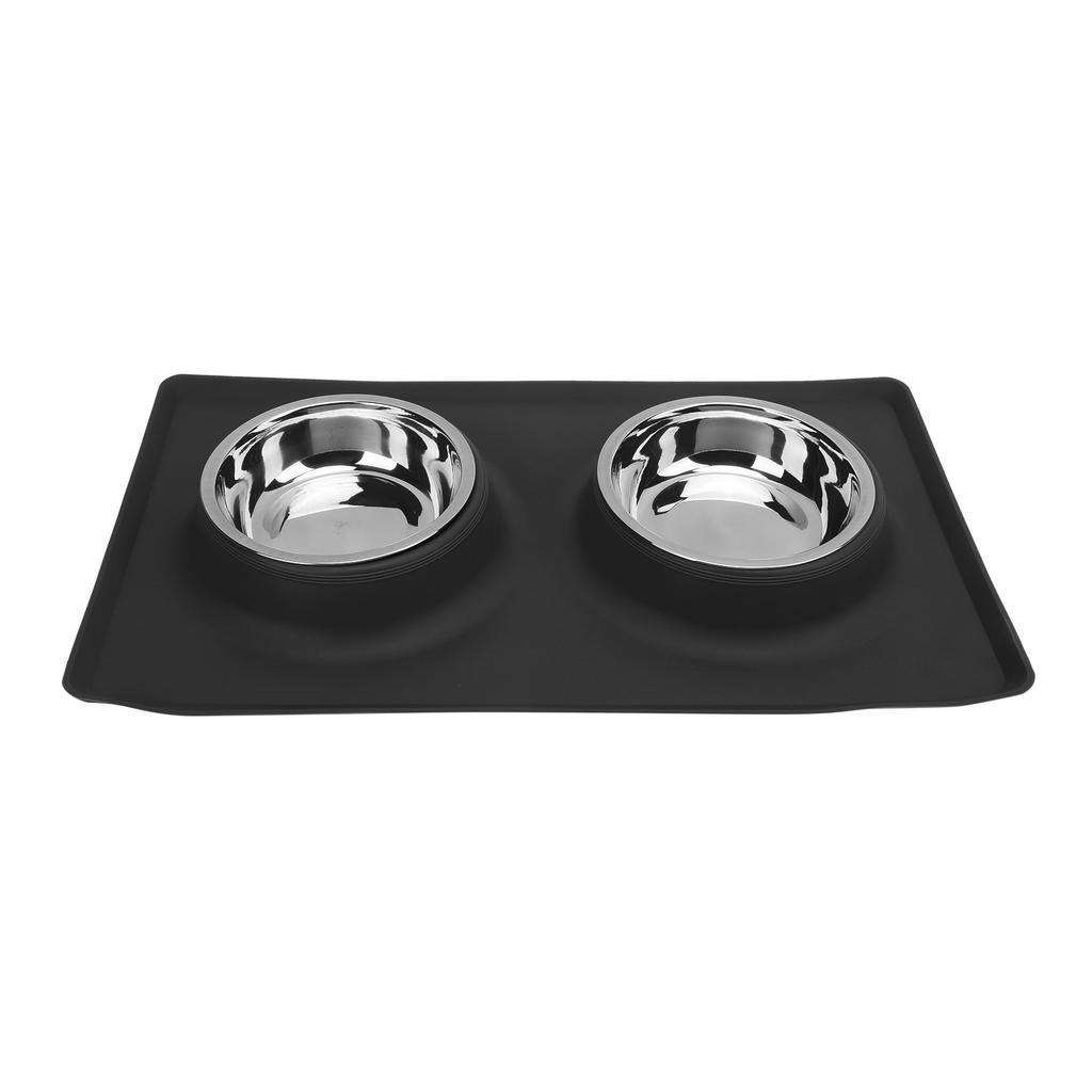 Pet Bowl Silicone AntiSlip Foldable Water Dish Feeding Dual Bowl for Small Medium Dogs Cats(Black )