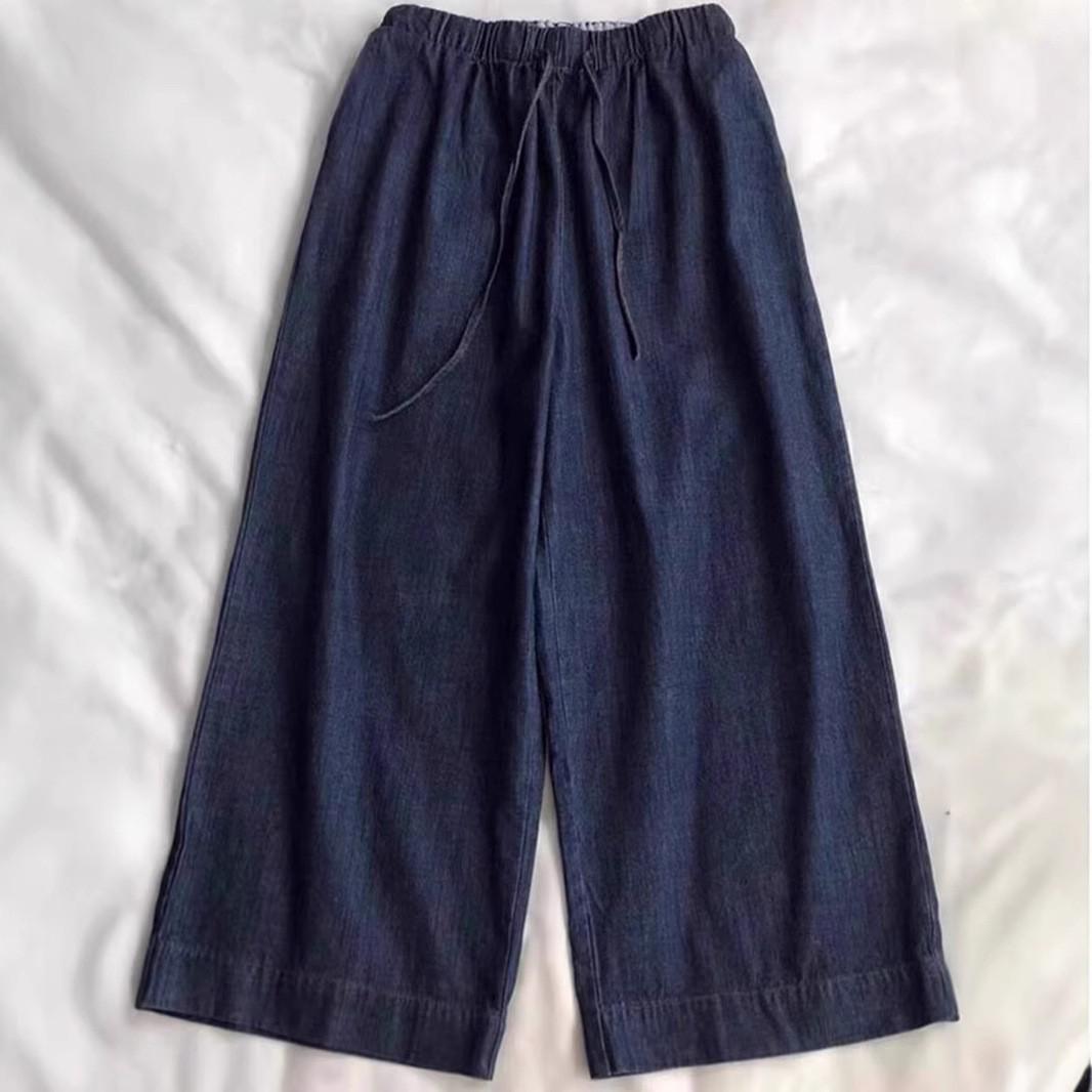

Plus Size Vintage Dark Blue High Waist Slimming Wide Leg Crop Jeans for Women M темно-синий