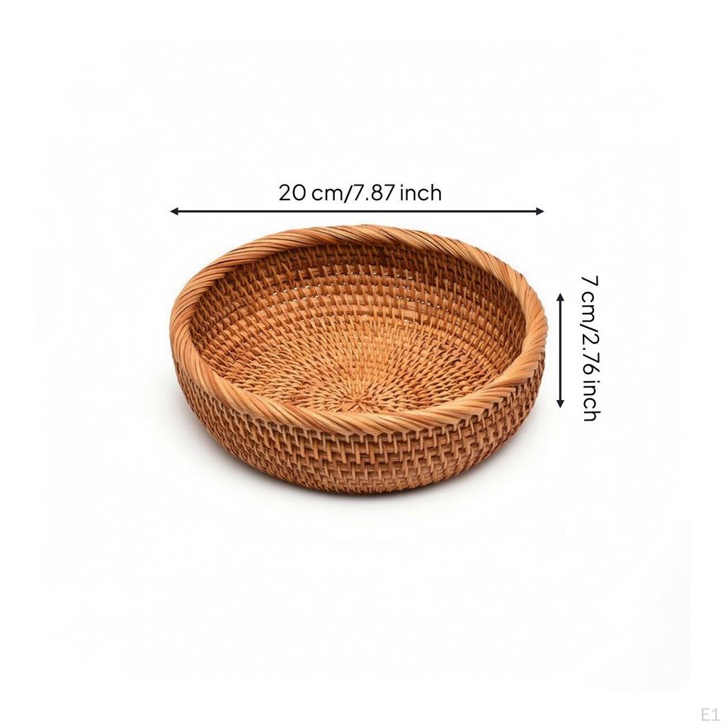 Rattan Basket Handwoven Tray Wicker Bowl for Tabletop, Kitchen, Dining Room