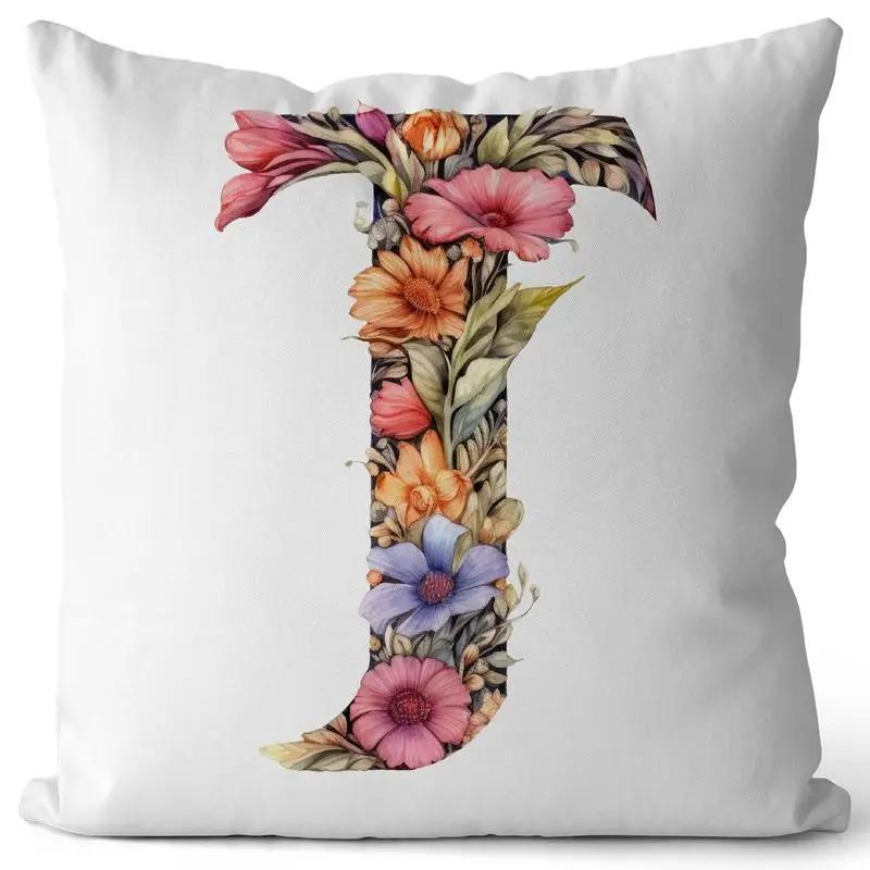 English Letter Flower Print Sofa Cushion Cover Suitable For Home Living Room Decoration Hotel Hospital Dormitory Pillow