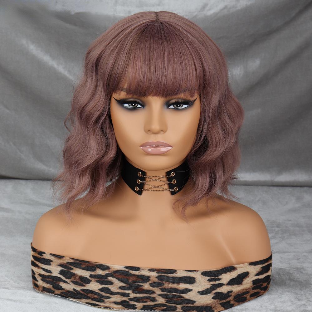 MISSQUEEN Cabelo curto ondulado com franja, cor natural, festa de feriado diária, fibra sintética, feminino