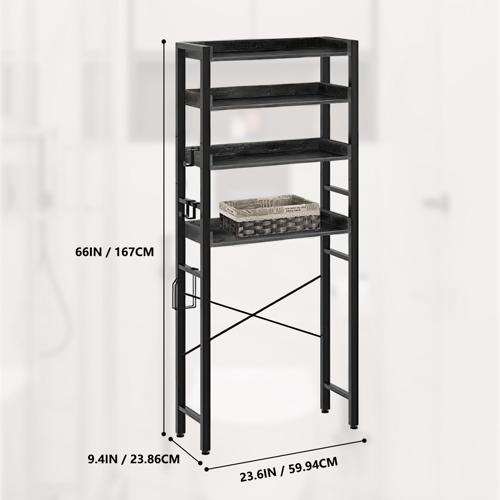 

4-ярусная стойка для хранения над унитазом, отдельно стоящий органайзер для ванной комнаты, отдельно стоящий органайзер для экономии места, подставка для туалета с 4 крючками чёрный
