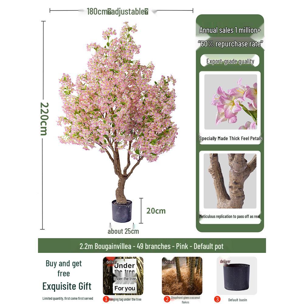 Large Artificial Bougainvillea Tree for Indoor Decoration - Potted Fake Cherry Blossom Plant Ornament