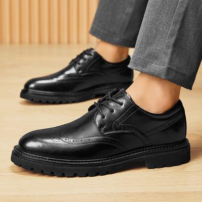 Brogue Men's Formal Leather Shoes Fashionable Classic British Style Outdoor Leisure Business Party Wedding Groom's Black Shoes