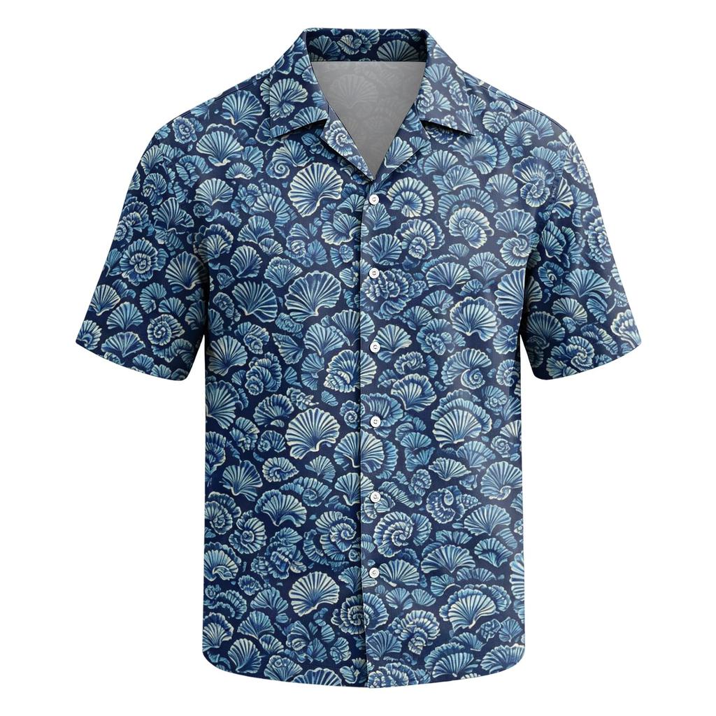 Men's Summer Hawaiian Print Cuban Collar Shirt Short Sleeve Button Down Casual Beach Shirt Lightweight Breathable Fabric
