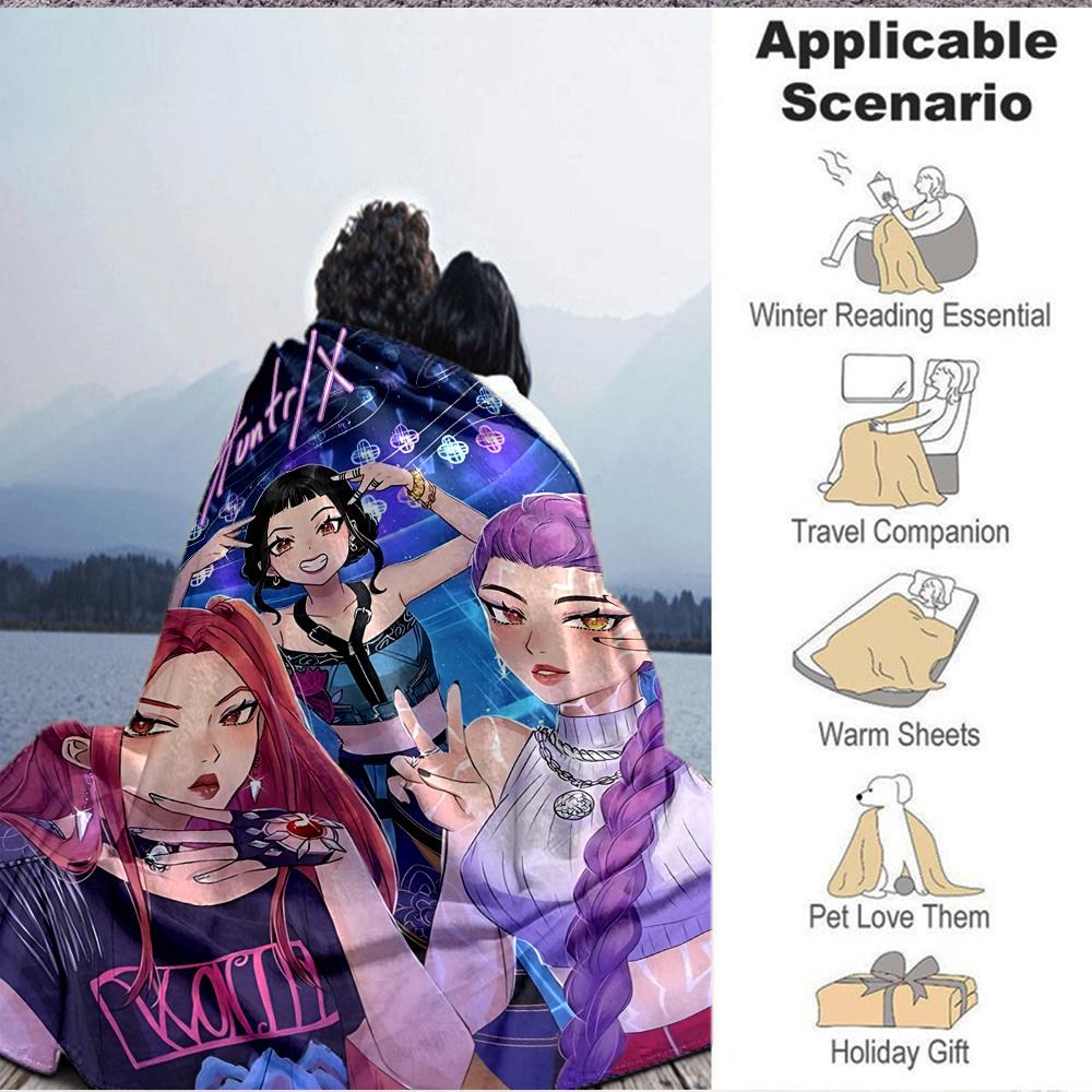 1PC Huntrix, K POP Blanket, Throw For Sofa, Bed, Travel, Camping, Livingroom,