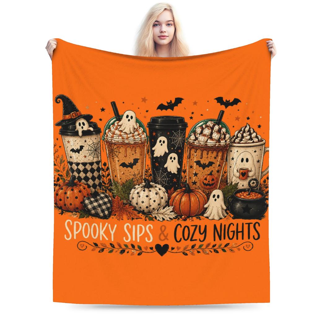Halloween Ghost Reading Books Witch Cat Blanket Cover Fleece  Soft Throw Blankets for Bedding Couch Bed Rug