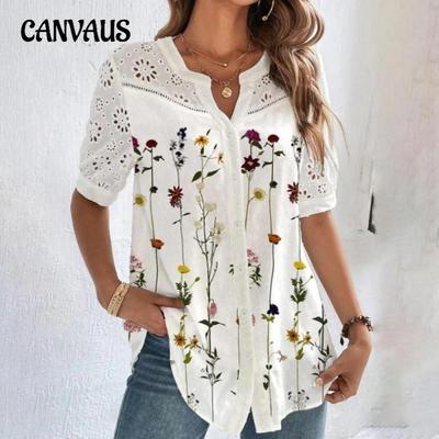 Damen Neue Mode Geknöpft Revers Kurzarm Hemd Bluse