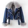 Autumn and Winter Detachable Wool Lining Denim Jacket Women's Short Top Parka