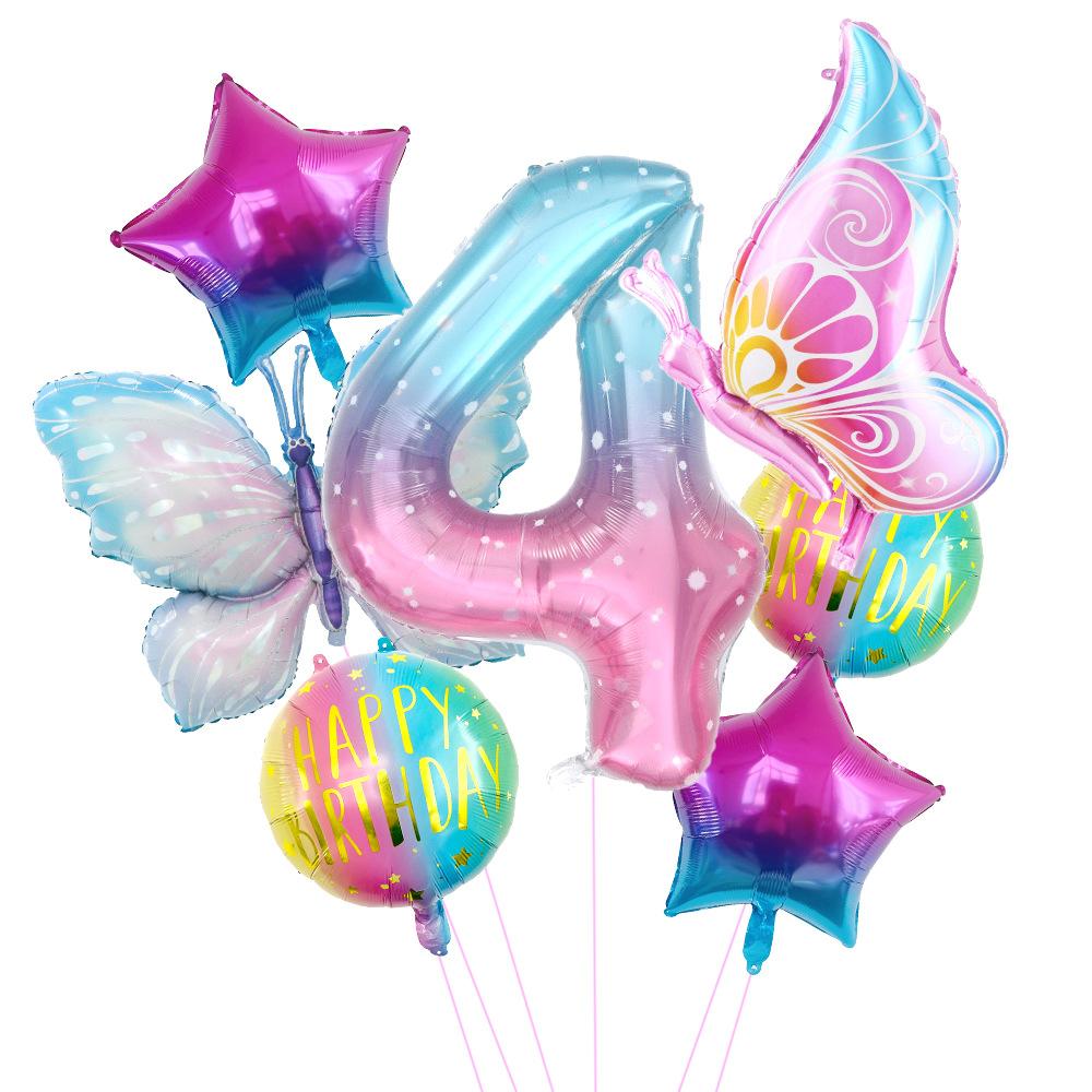Butterfly Balloon Set 40 Inch Starry Sky Digital Gradual Change Side Flying Butterfly Balloon Baby Birthday Party Arrangement