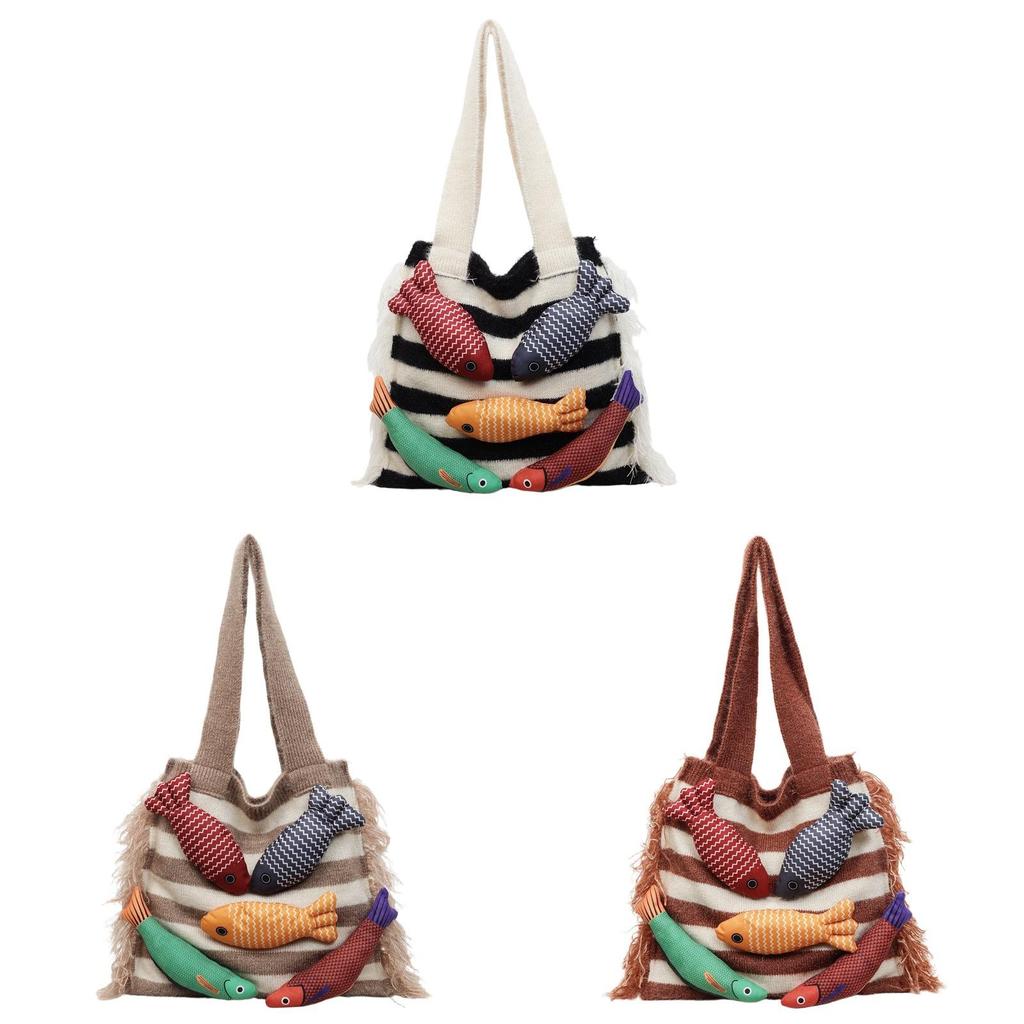 Cotton Knitted Tote Bag For Women With Large Capacity And Casual Travel Style