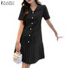 ZANZEA Women Summer Casual V-Neck Solid Color Short Sleeve Dress