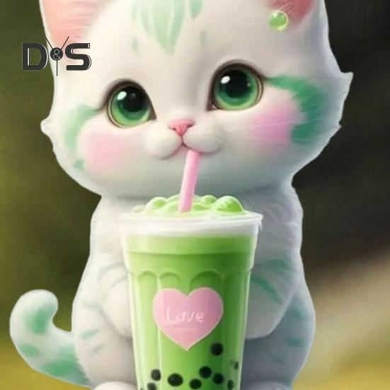 Mléčný čaj Kočka závěsná dekorace s korálkovým řetízkem Oboustranný akrylový 2D kreslený koťátko Cartoon přívěsek zpětné zrcátko