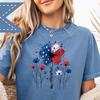 Mama American Flag Flower Shirt, Patriotic USA Graphic Tee, American 250 Merchandise, Summer Top
