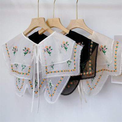 Umhang Gestickt Floral Falscher Kragen Landhausstil Stickerei Spitze Bluse Falsche Kragen Doppellagig