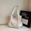 Tote Bag Large Capacity Lace Literary Plaid Floral Simple Women Portable Storage Bag Shoulder Bag