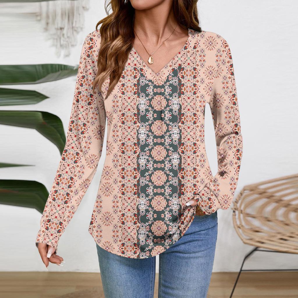 Women Long Sleeve Tops Dressy Casual V Neck Tshirts Basics Tee Vacation Fall Fashion Clothes
