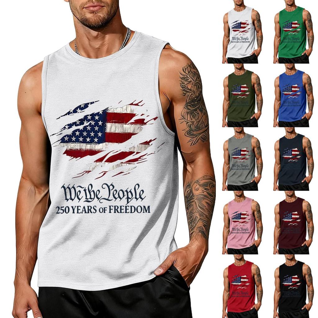 Independence Day Flag Printed Sleeveless Shirt, Men's Loose Casual Daily Summer Tank Top