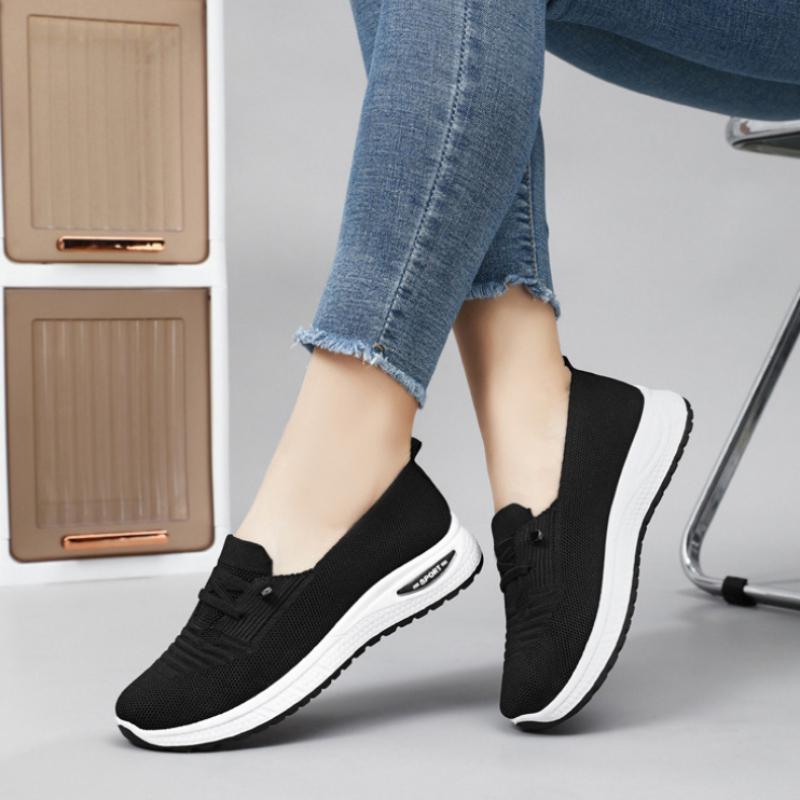 Casual shoes, fly woven breathable mom shoes, light mouth, lightweight single shoe, lace up mesh shoes