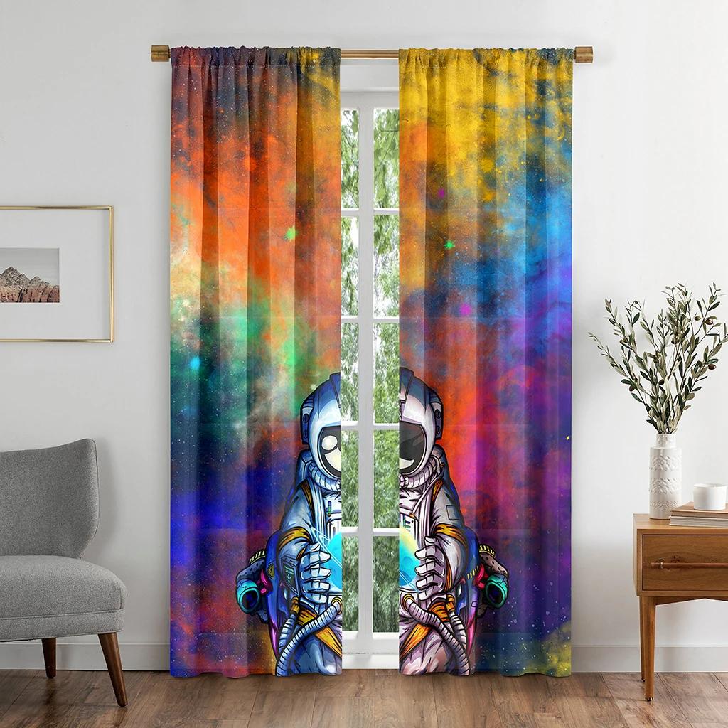 Cute Cartoon Outer Space Astronaut Curtain for Kids Boys Girls Bedroom 2 Panel High Shading New Fashion Various Color Pattern
