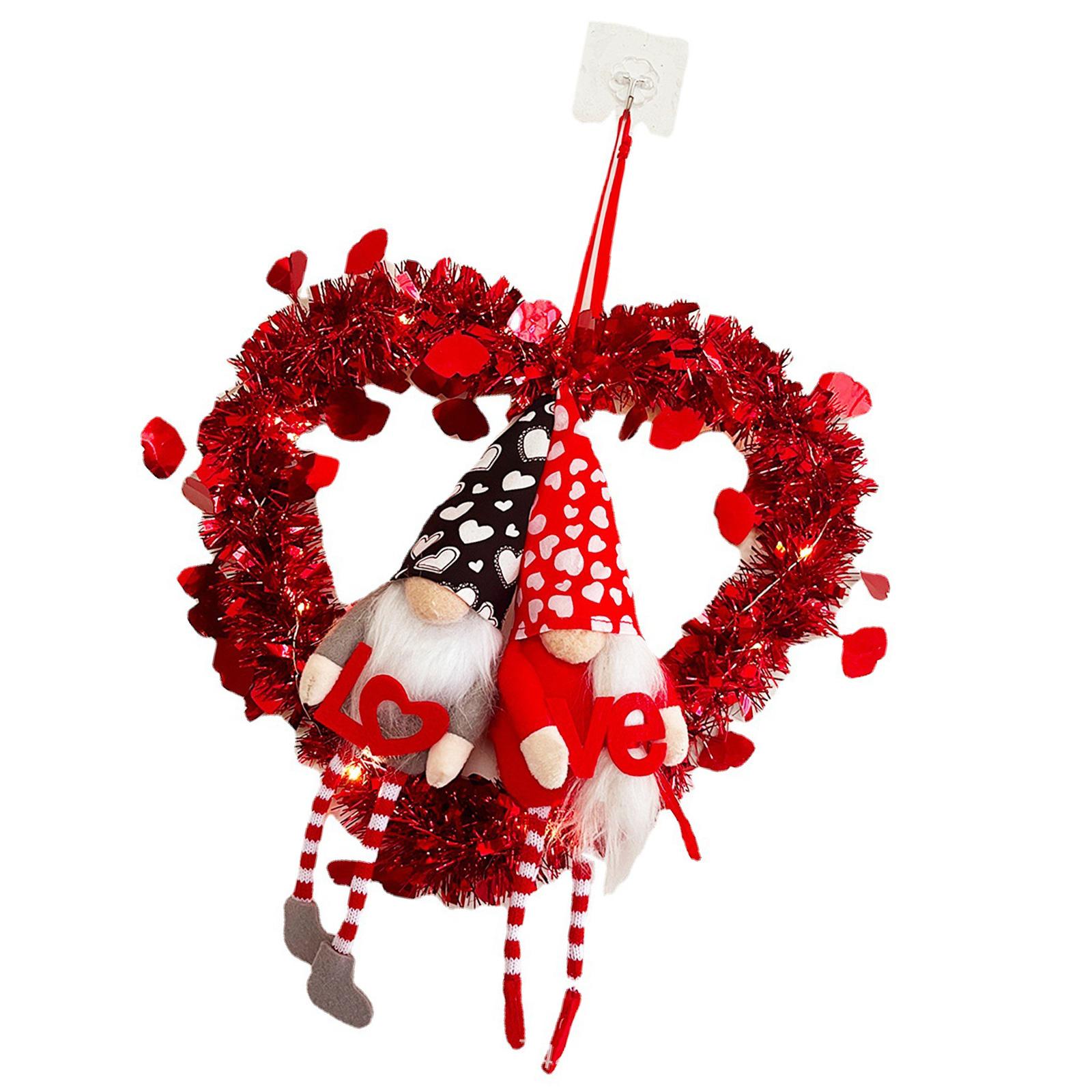 

Valentines Day Wreath with Gnomes Dolls Heart Shape Garlands for Weddings and Anniversary Celebration Party Supplies 1