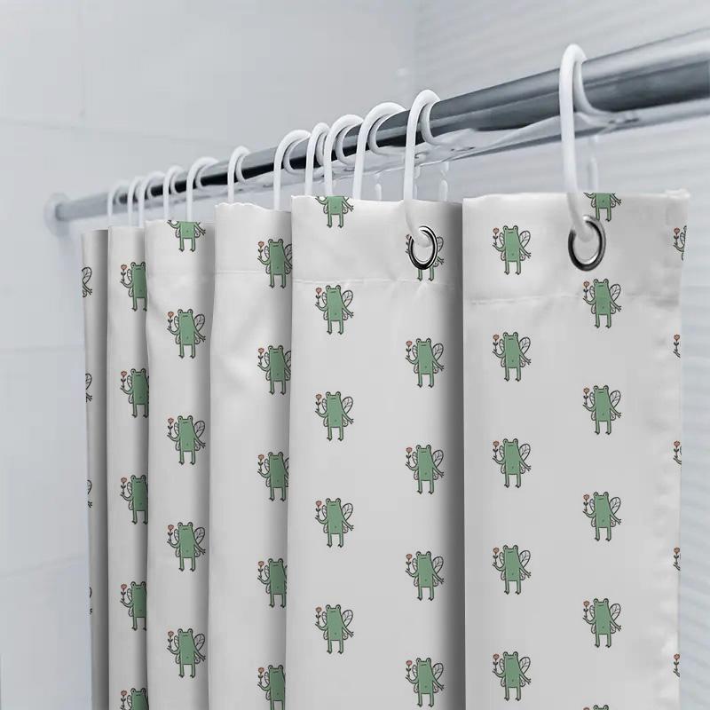 Bathroom Shower Curtain Waterproof Cute Frog Pattern Decor Washable Fabric Liner Vintage Farmhouse Style Home Textile