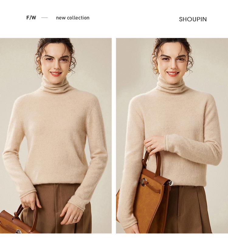 Women's High Neck Loose Fit 100% Pure Cashmere Sweater - Warm Knit Pullover
