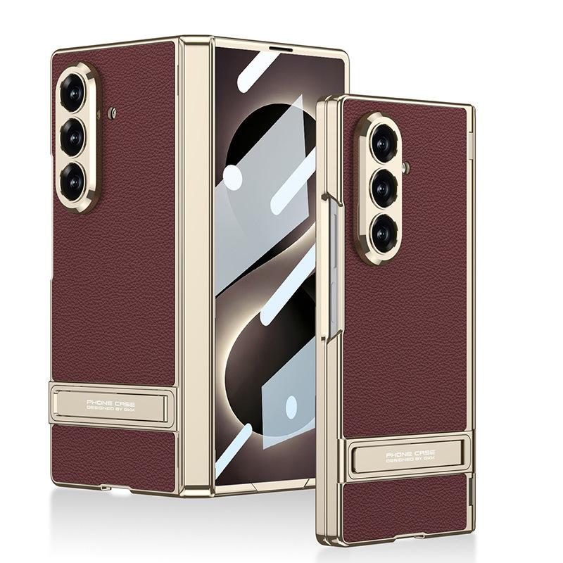 Samsung Z Fold8Ultra Mobile Phone Case Magnetic Hinge Electroplated Triumph Leather Bracket Light Luxury Protective Case