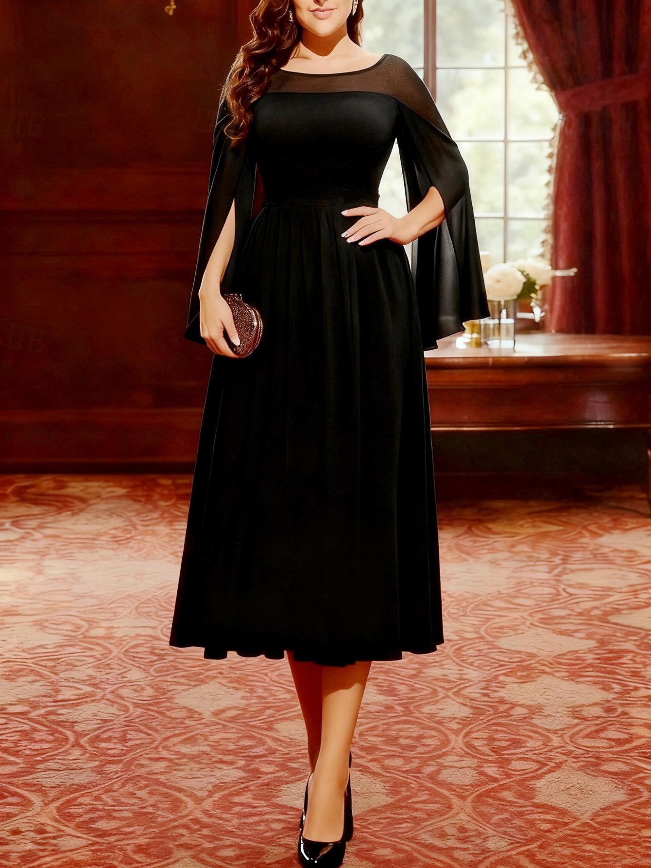 

Chic Plus Size Fashionable Cloak Sleeve Dress for Women 3XL чёрный
