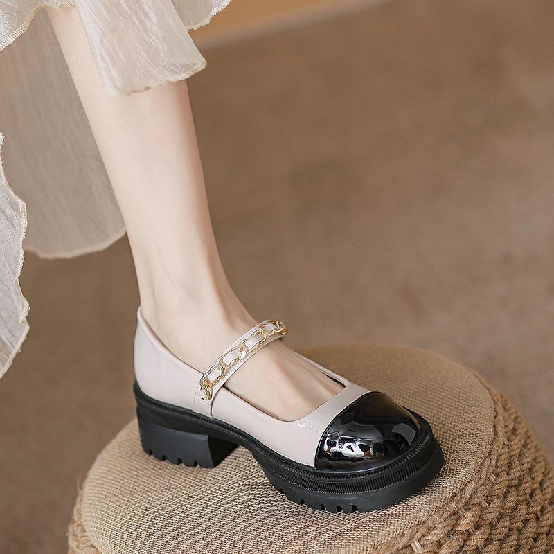 Korean Version Color Matching Mary Jane Shoes Thick Bottom 2024 New Casual Simple All-match Round Toe Single Shoes Summertime