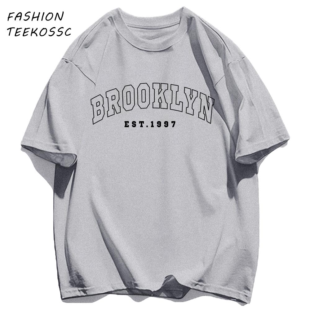 Brooklyn Est 1997 City Usa Printing Men TShirt Summer Casual T Shirts AllMatch Crewneck Tops Oversized Soft Streetwear