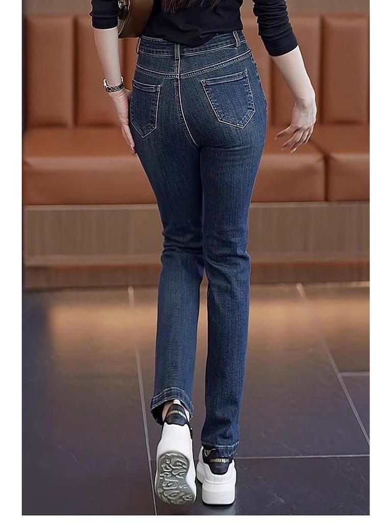 Dámské zeštíhlující modré džínové tužkové kalhoty s vysokým pasem - Kolekce podzim/zima 2025